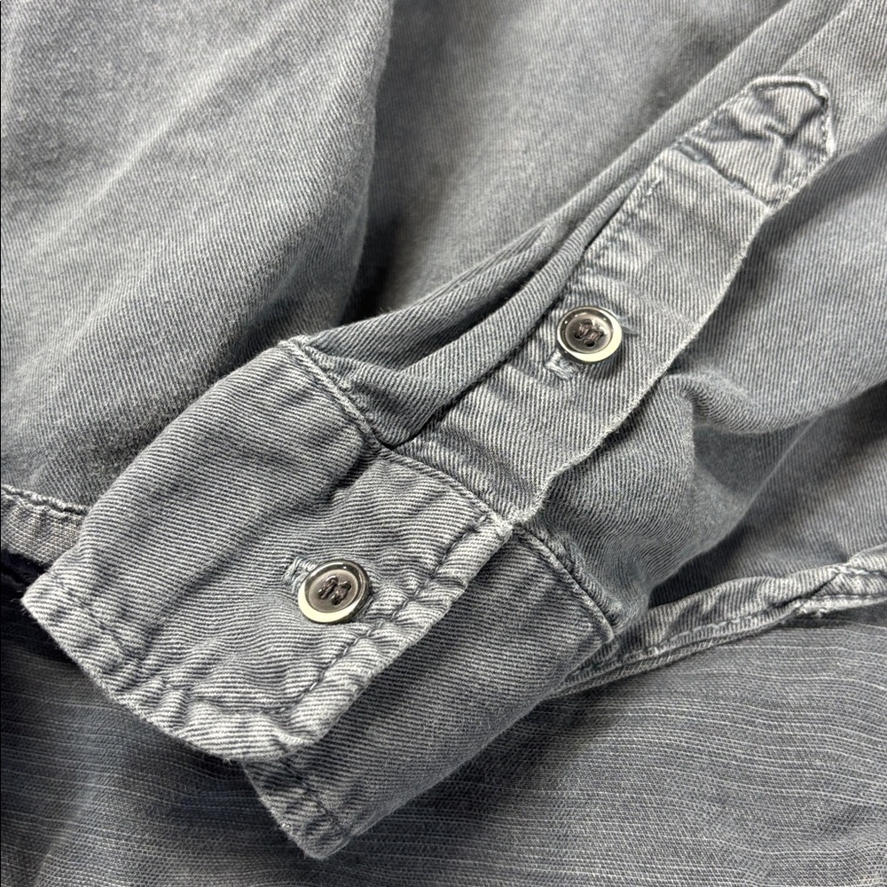 MOTHER Gray collard button down linnen blend long sleeve pocket shirt S - Picture 5 of 13